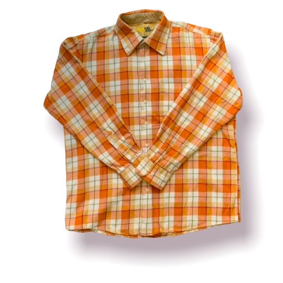 Mens Orange Button Up Plaid Flannel - Picture 1 of 4